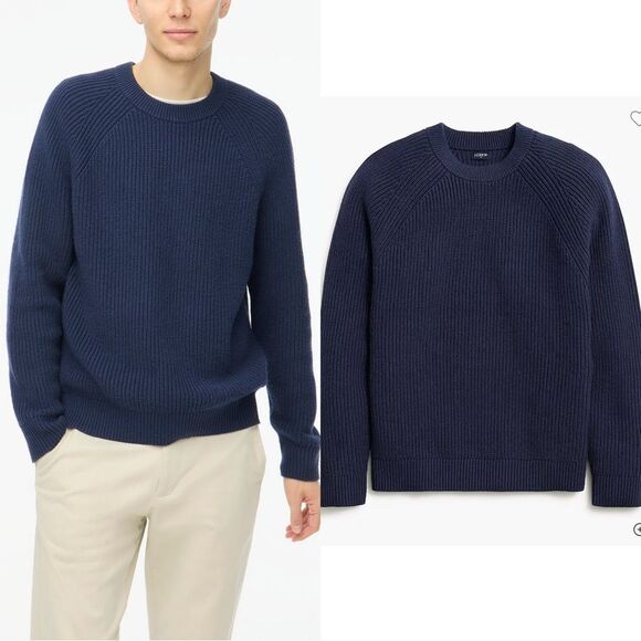 NWT J CREW Factory Raglan shaker-stitch crewneck sweater in Navy Beach - Picture 1 of 6